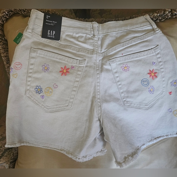 NWT Gap Girls shorts embroidered denim high rise adjustable waist beige - Picture 9 of 11